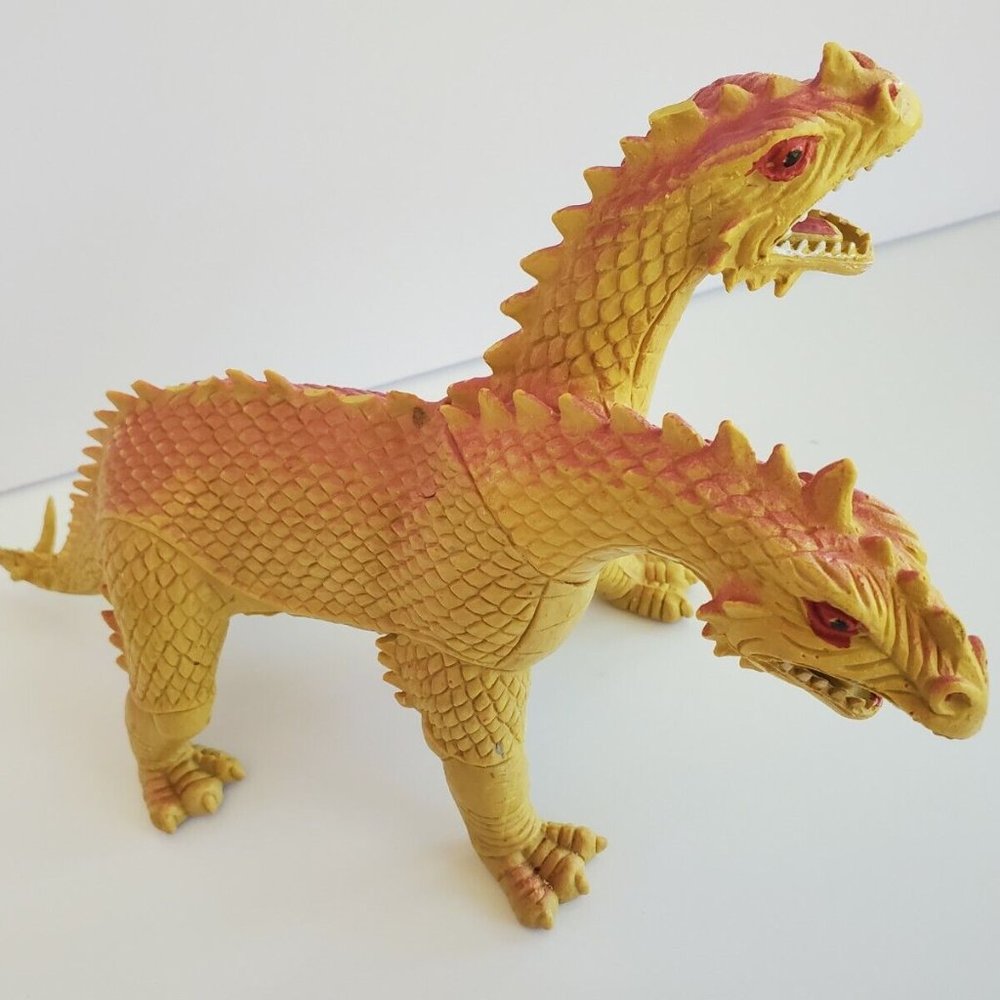 Vintage 1984 Imperial Two Headed Dragon Figure D&D Pink Gold Yellow Hong Kong